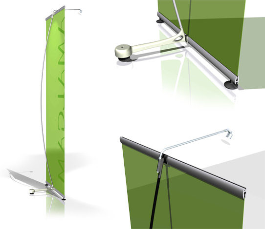 <b>Mono Banner Stand</b><span><br /> Designed by <b>Brian Watson</b> and <b>Tony Wills</b> • Created in Ashlar-Vellum CAD & 3D Modeling Software</span>