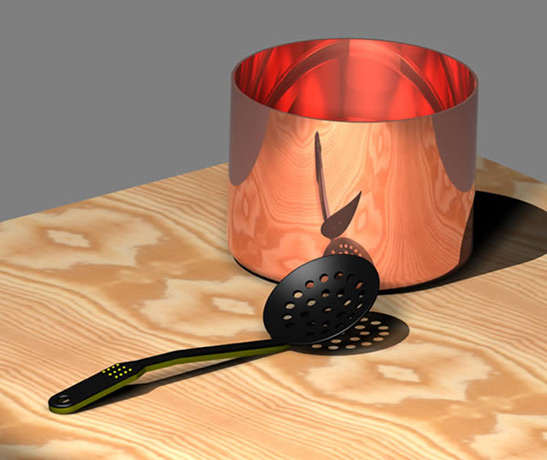 <b>Spoon and Pot</b><span><br /> Designed by <b>Greg Goldman</b> • Created in Ashlar-Vellum CAD & 3D Modeling Software</span>