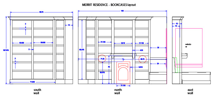 <b>Merrit Residence. Bookcases Layout</b><span><br /> Designed by <b>Charles Rawlins</b> • Created in <a href='/2d-3d-drafting/2d-3d-cad-graphite.html'>Graphite Precision CAD Software</a></span>