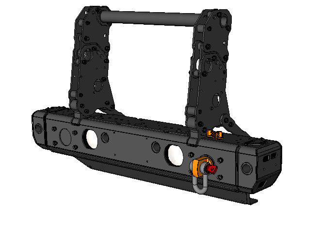 <b>Modular Front-End System (MFES-JK C4-S) with Full Grill Guard, Skid Plate and Rotator Shackle Mount</b><span><br /> Designed by <b><a href='/success-stories/mud-snow-sand-meet-technology/'>Trey Hermann</a></b> of <b><a href='http://pronghorngear.com/'>Pronghorn Overland Gear</a></b> • Created in <a href='/3d-modeling/3d-modeling-cobalt.html'>Cobalt CAD & 3D Modeling Software</a></span>