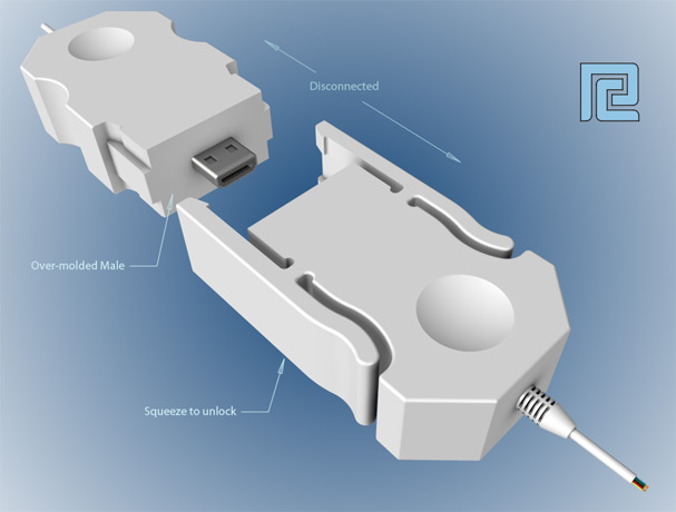 <b>Single-use Connector with Embedded Intelligence</b><span><br /> Designed by <b><a href='/success-stories/it-all-starts-with-a-cobalt-model/'>Ken Ballard</a></b> of <b>Precision Concepts Medical Technologies</b> • Created in <a href='/3d-modeling/3d-modeling-cobalt.html'>Cobalt 3D Modeling Software</a></span>