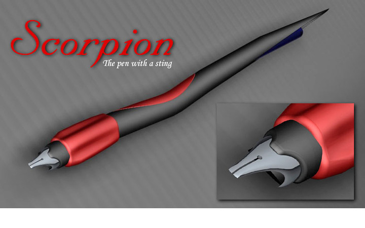 <b>Scorpion Pen</b><span><br /> Designed by <b>Nate Skresler</b> for <b>Virginia Tech University</b> • Created in Ashlar-Vellum CAD & 3D Modeling Software</span>